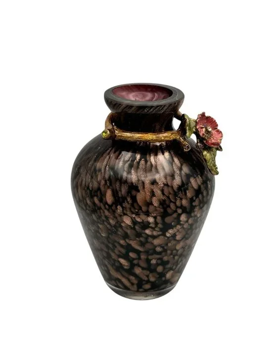 New Jay Strangwater Mini Vase Hand Blown Glass Ginger Flower Brown Rhinestones - Picture 5 of 9